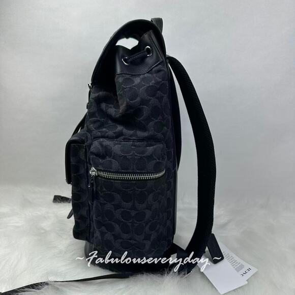 Coach Men's Sprint Backpack In Signature Denim/Silver/Black CAJ57 - Picture 8 of 16